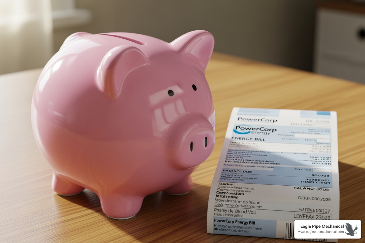 A piggy bank next to an energy bill - hvac service contract