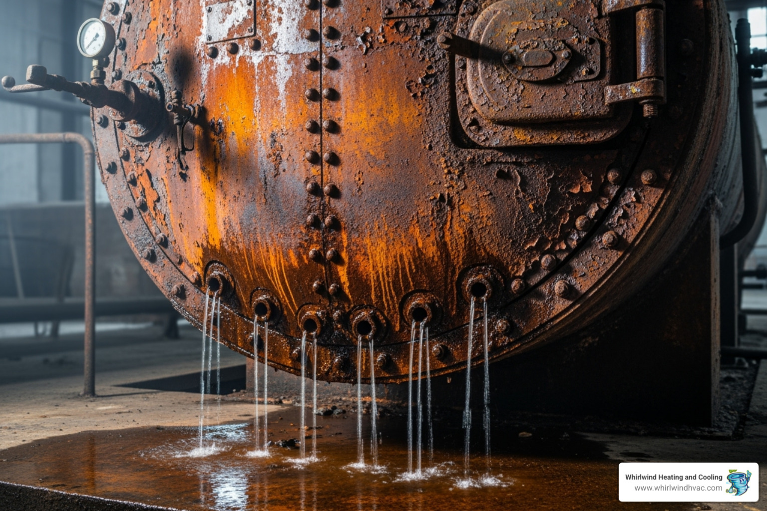 of a rusty, leaking old boiler - boiler installation