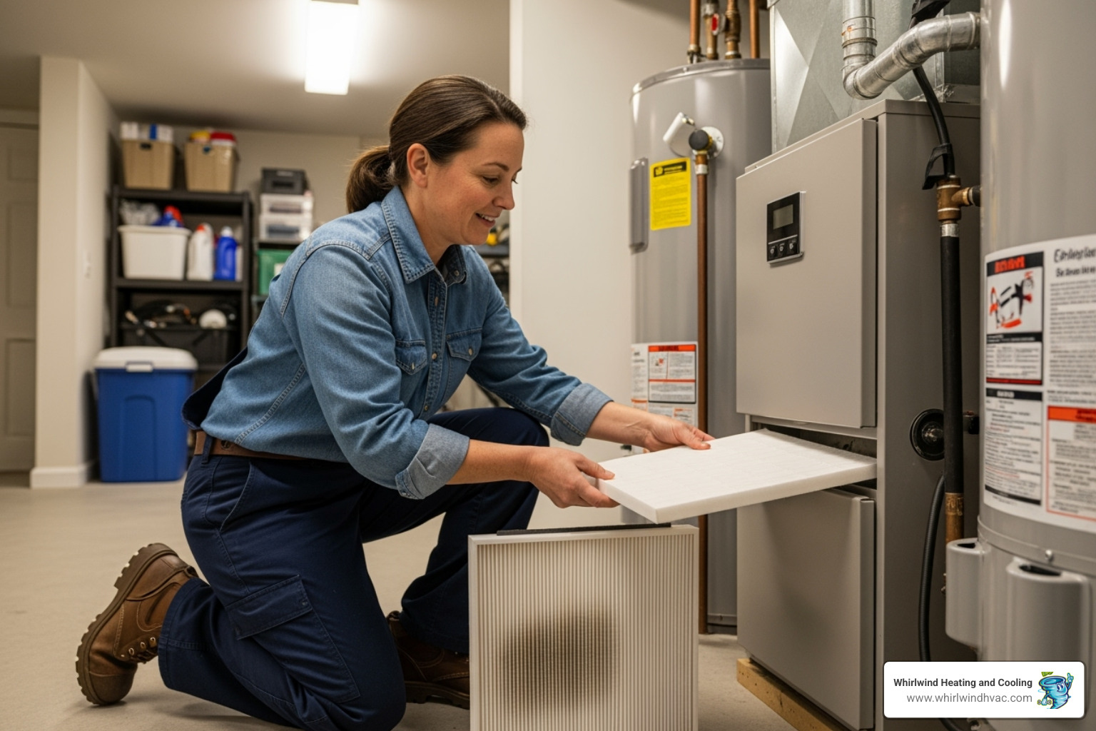 Homeowner easily changing a furnace air filter - emergency hvac oregon