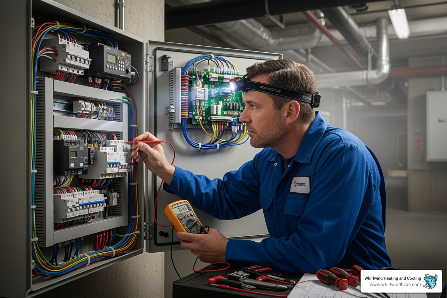 A technician inspecting an HVAC control panel - commercial hvac maintenance