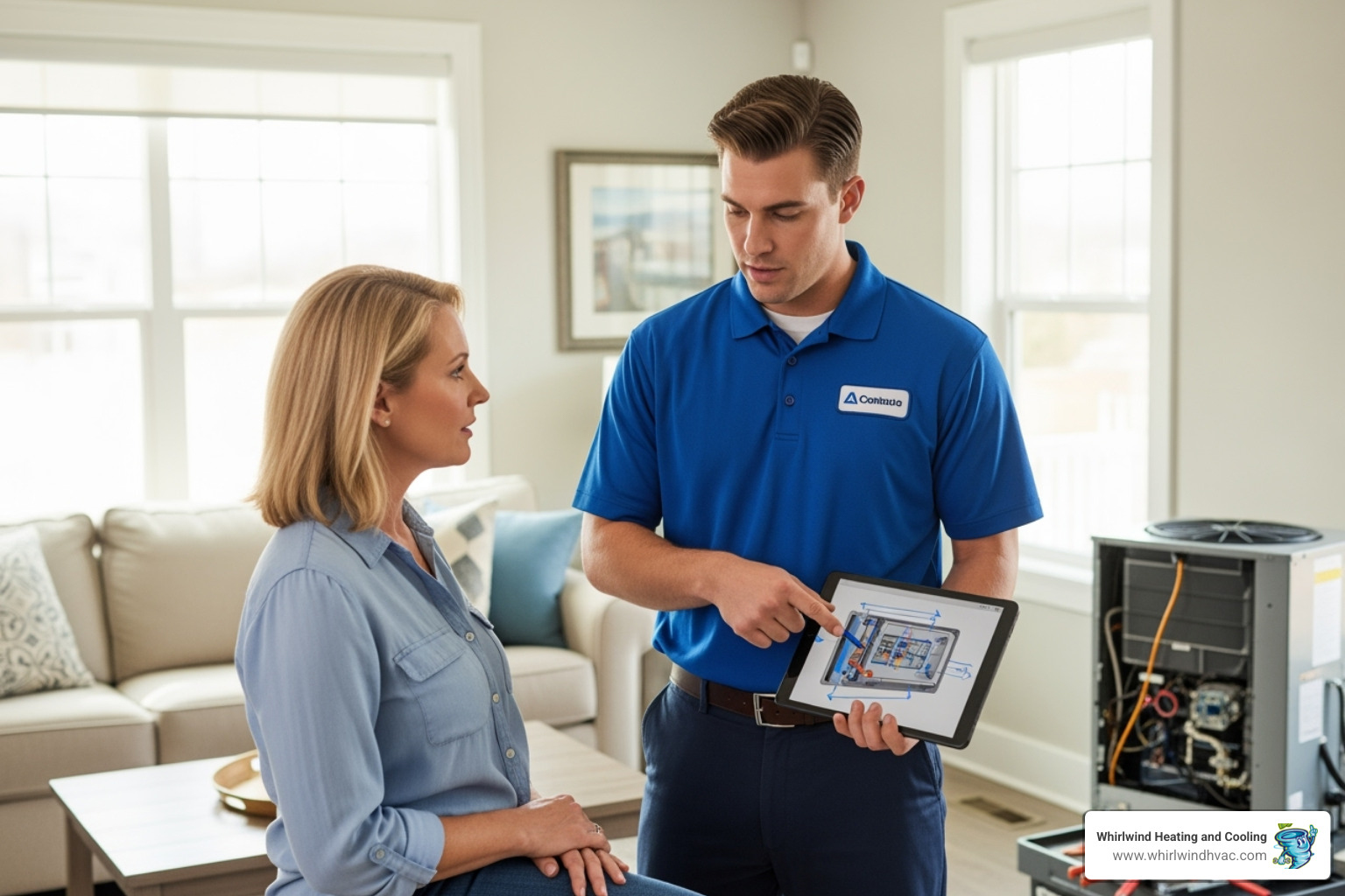 HVAC technician consulting with a homeowner - ac installation near me