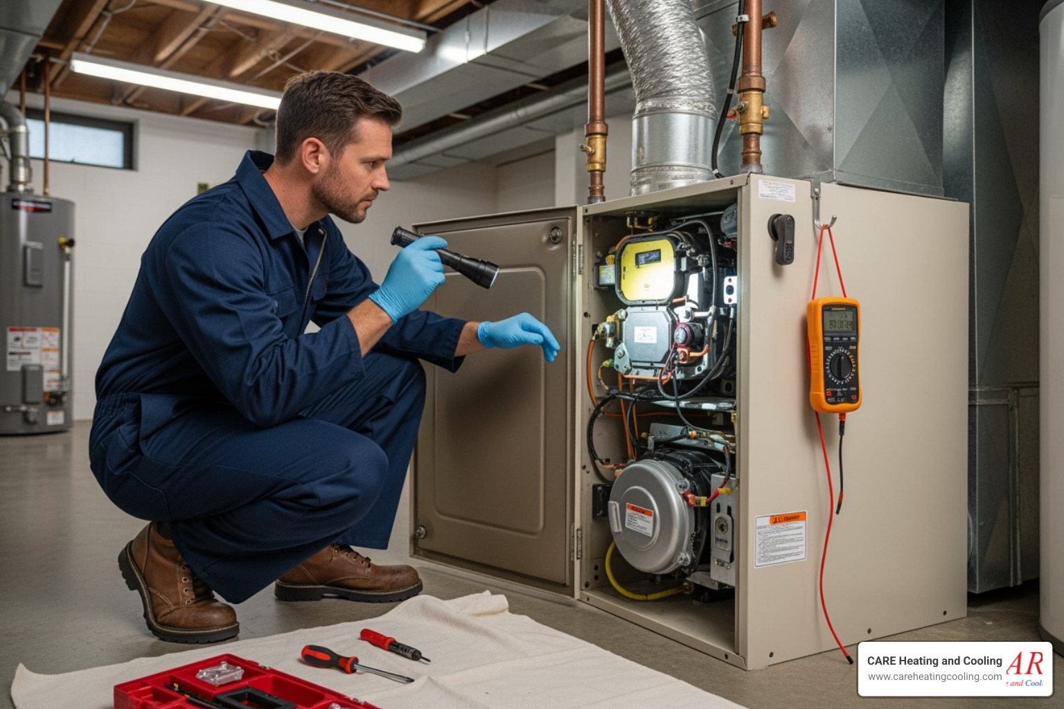 technician performing furnace tune-up - emergency furnace repair westerville