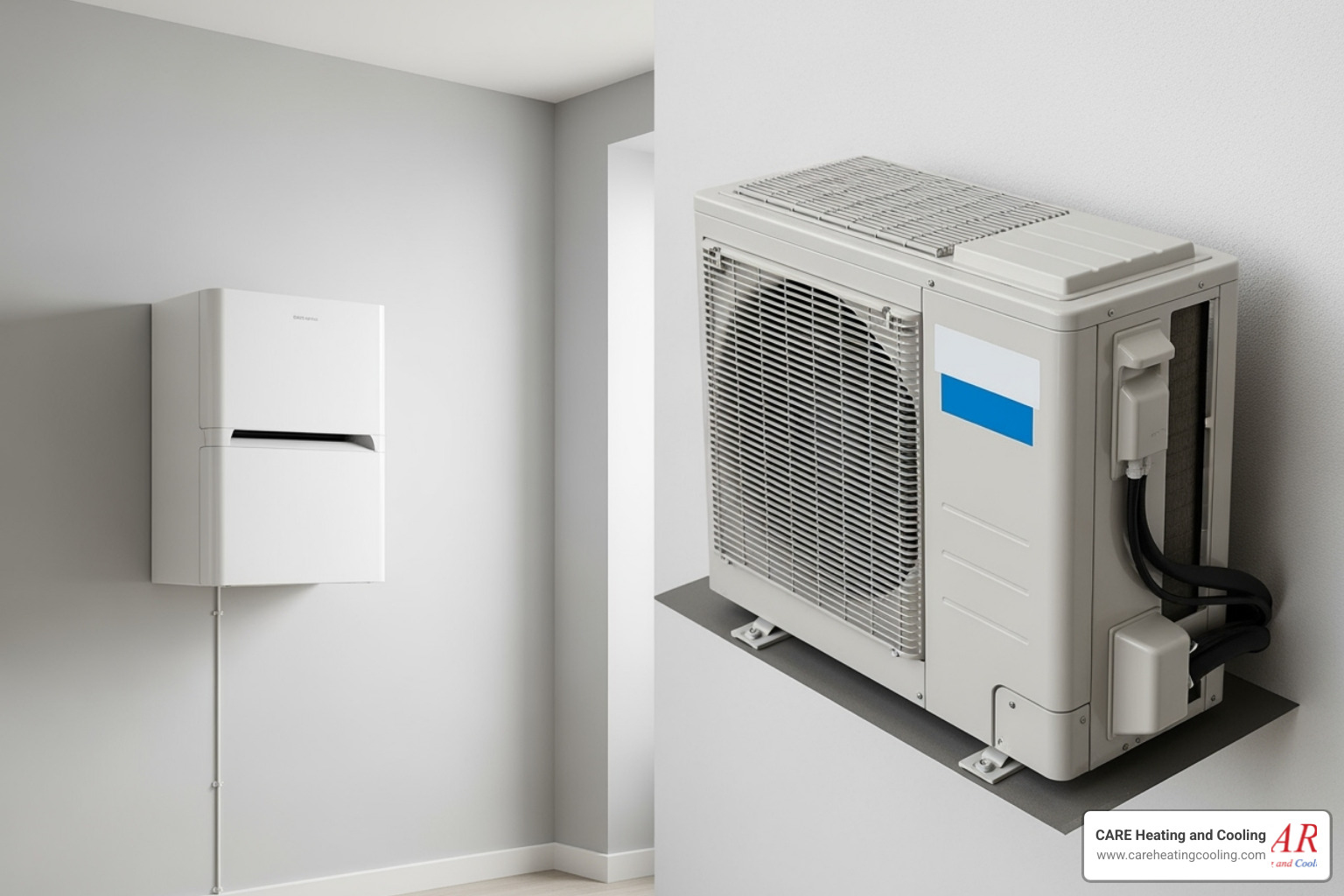 different types of heat pumps (e.g., ductless mini-split on a wall, traditional outdoor unit) - heat pump installation westerville