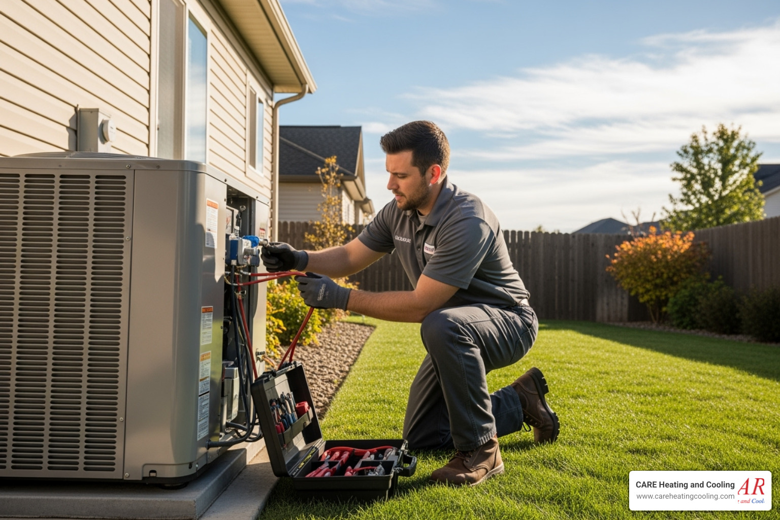 a technician performing maintenance on a heat pump - heat pump installation westerville