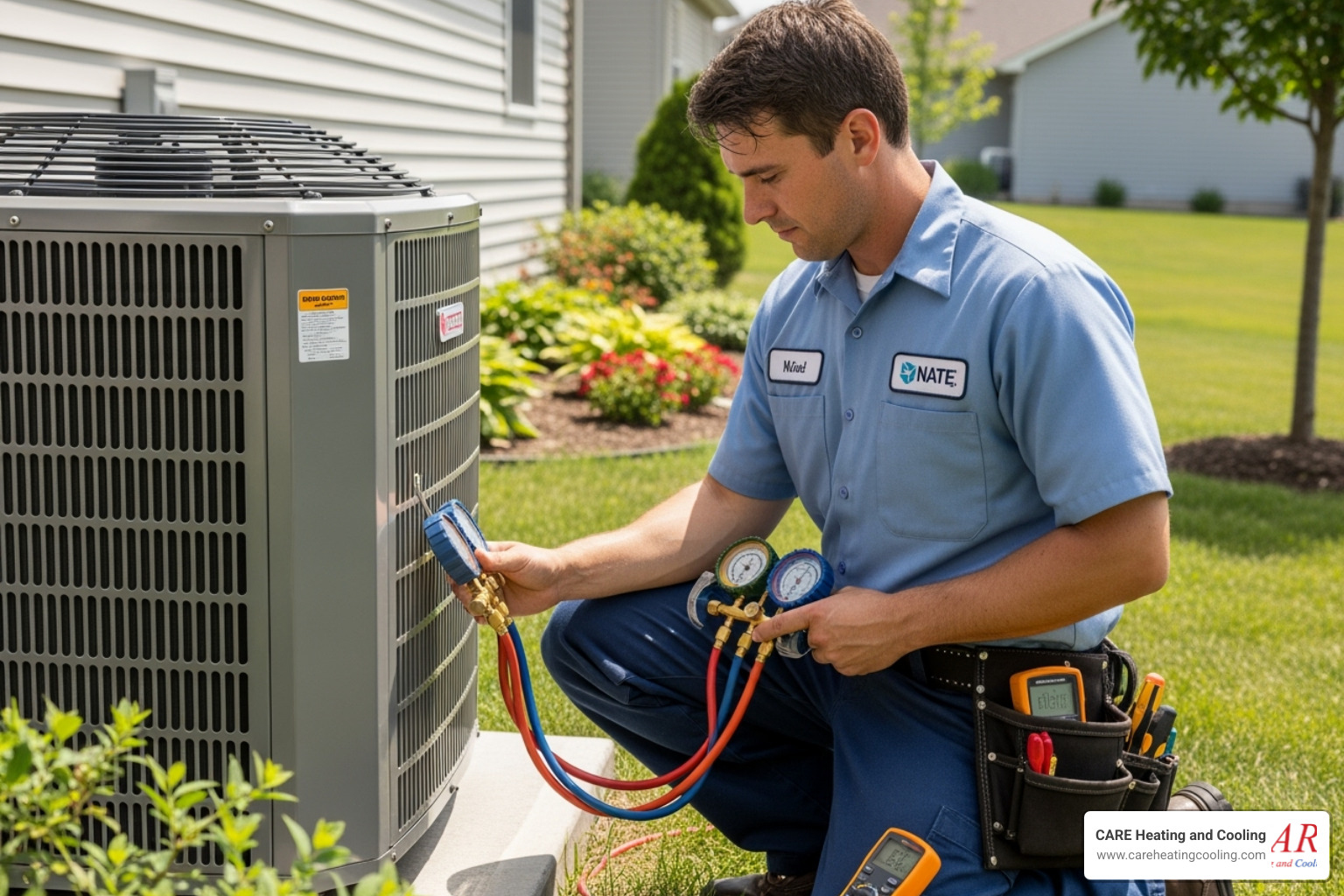 a NATE-certified technician performing a system check - ac installation dublin oh a NATE-certified technician performing a system check - ac installation dublin oh
