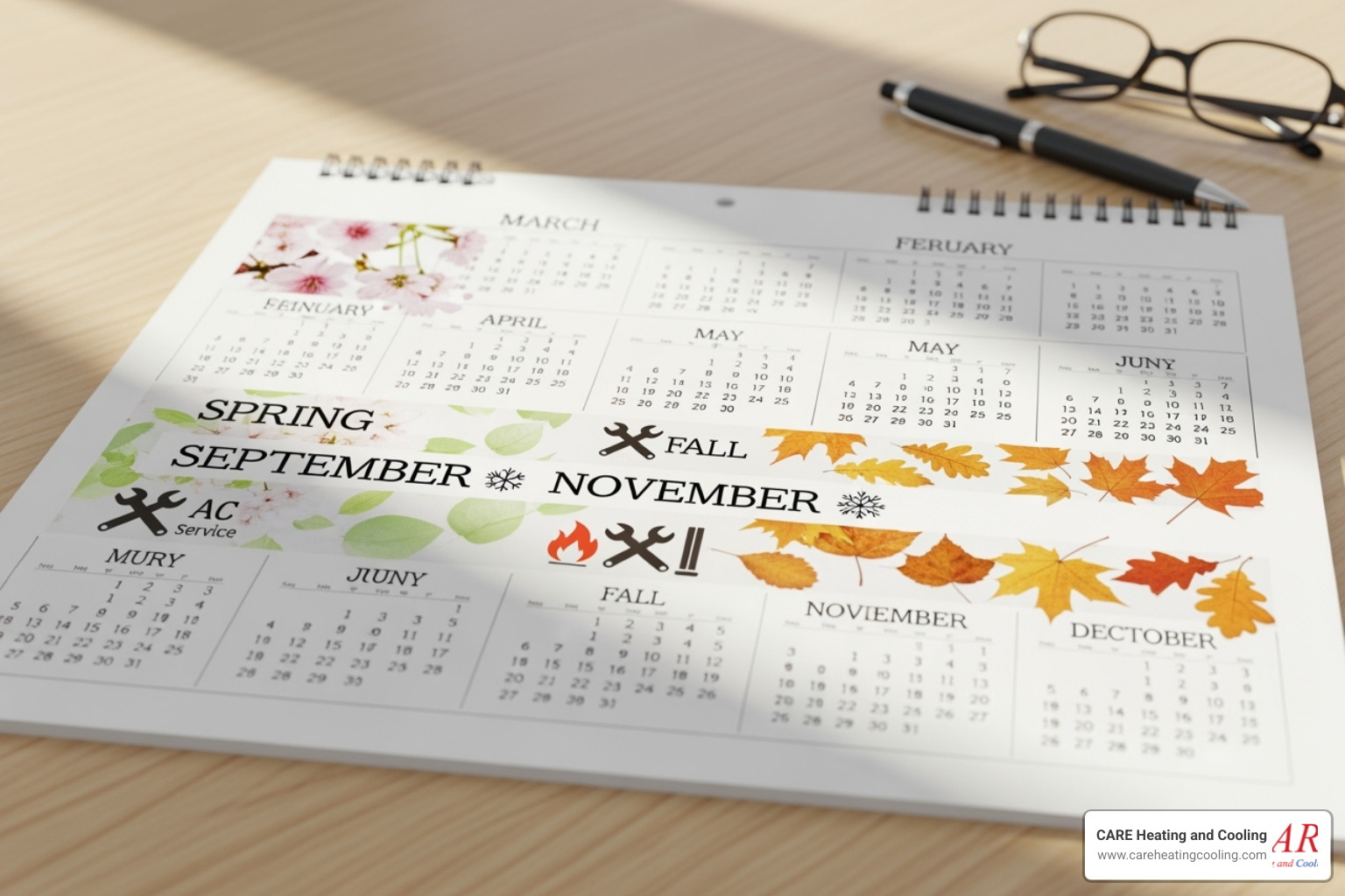 calendar with spring and fall highlighted for HVAC service - hvac maintenance westerville calendar with spring and fall highlighted for HVAC service - hvac maintenance westerville