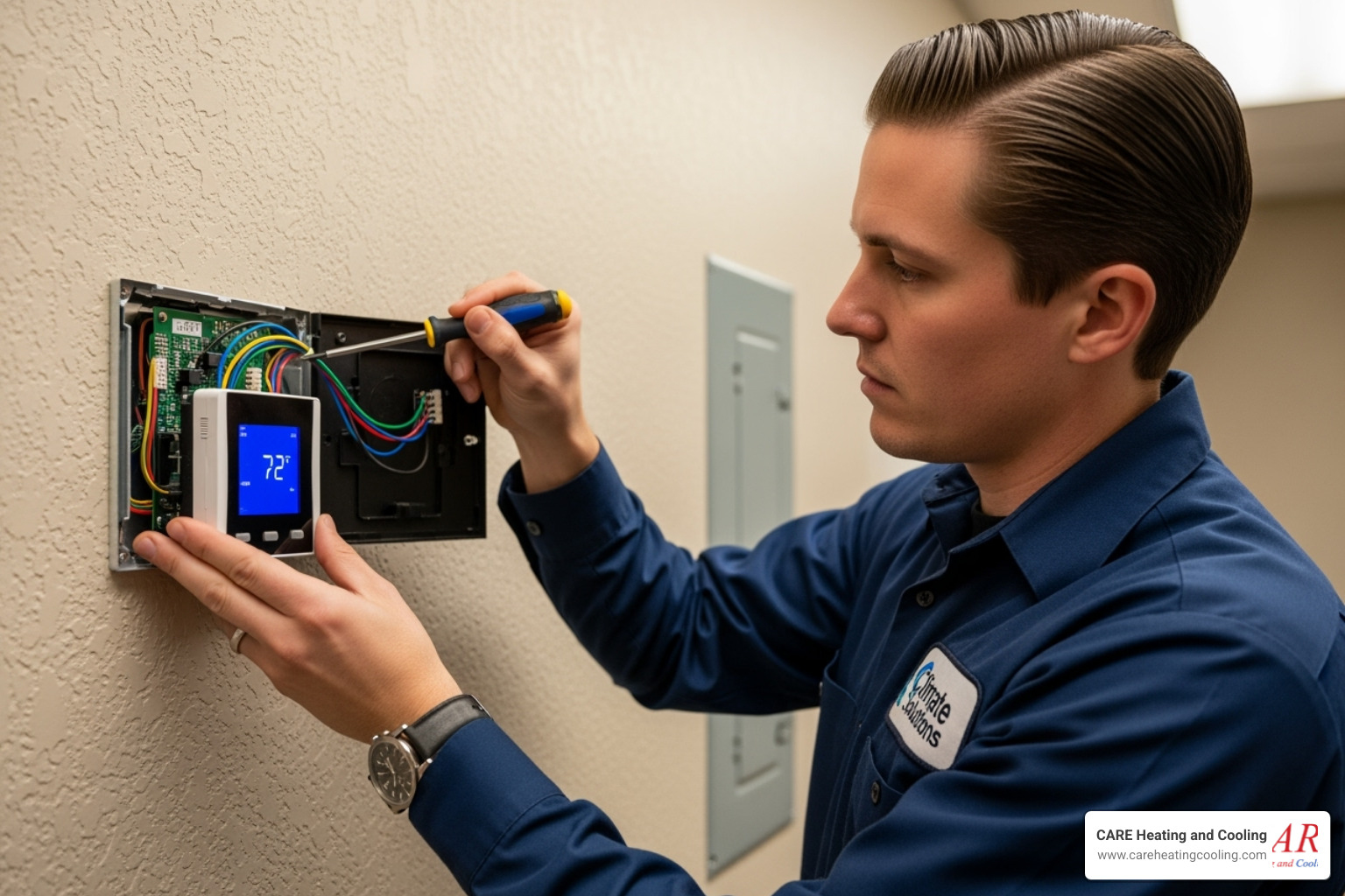 technician servicing commercial thermostat - commercial thermostat service westerville