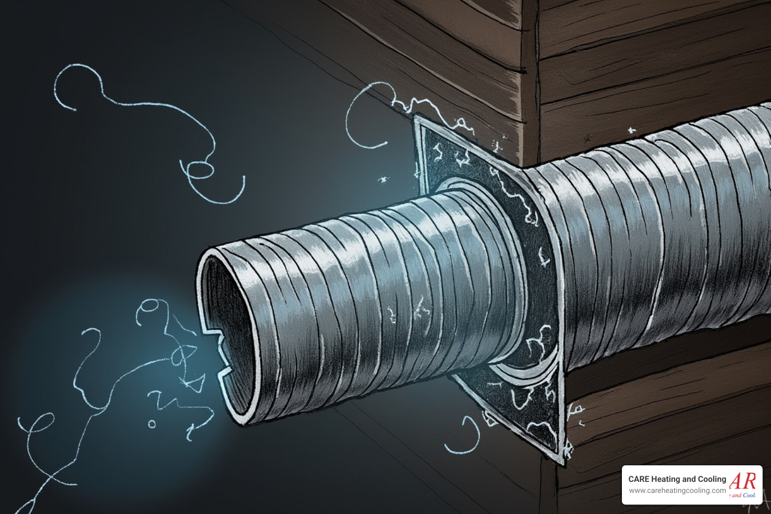 A diagram showing arrows indicating air escaping from cracks and gaps in poorly sealed ductwork, highlighting energy loss - duct installation westerville A diagram showing arrows indicating air escaping from cracks and gaps in poorly sealed ductwork, highlighting energy loss - duct installation westerville