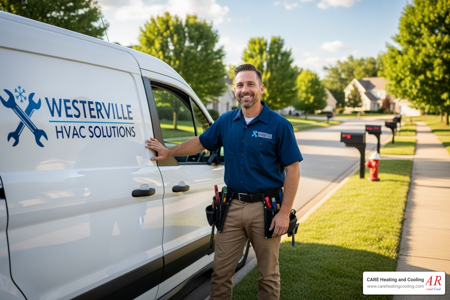 a friendly technician with a van in a Westerville neighborhood - ac repair westerville a friendly technician with a van in a Westerville neighborhood - ac repair westerville