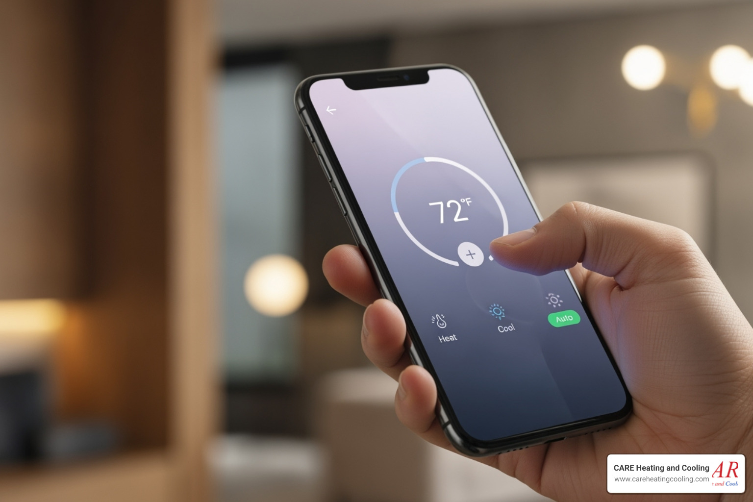 Person adjusting thermostat from smartphone - thermostat installation westerville Person adjusting thermostat from smartphone - thermostat installation westerville