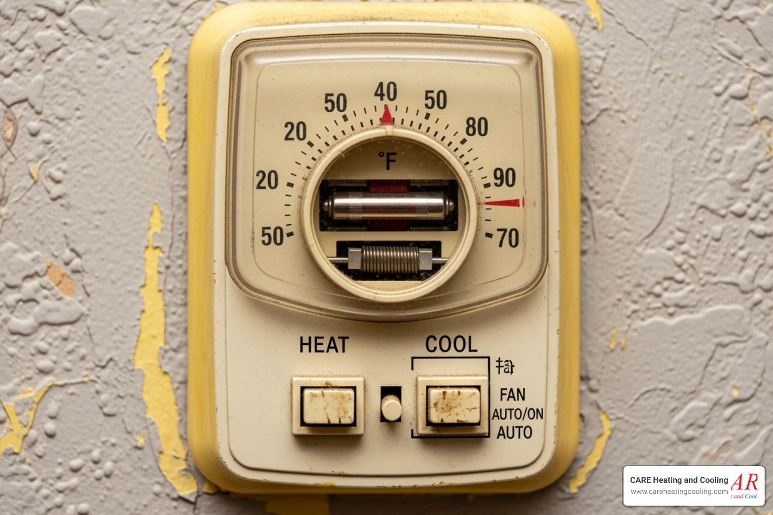 Old, outdated thermostat on a wall - thermostat installation westerville Old, outdated thermostat on a wall - thermostat installation westerville