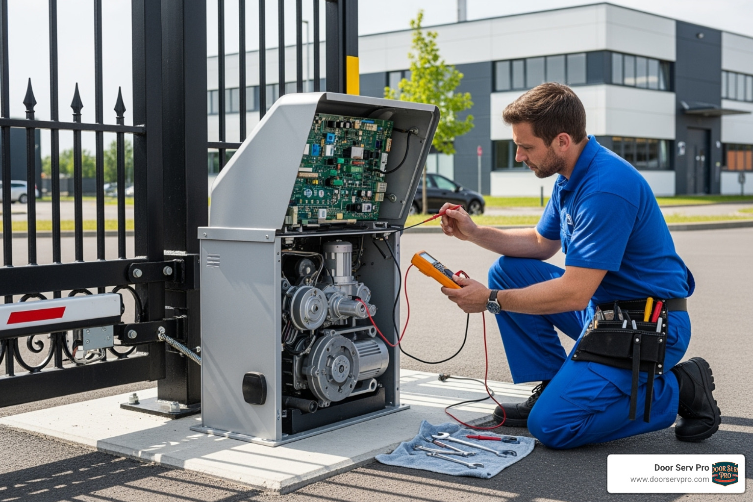 technician performing maintenance on a commercial gate operator - commercial gate system installation hagerstown md
