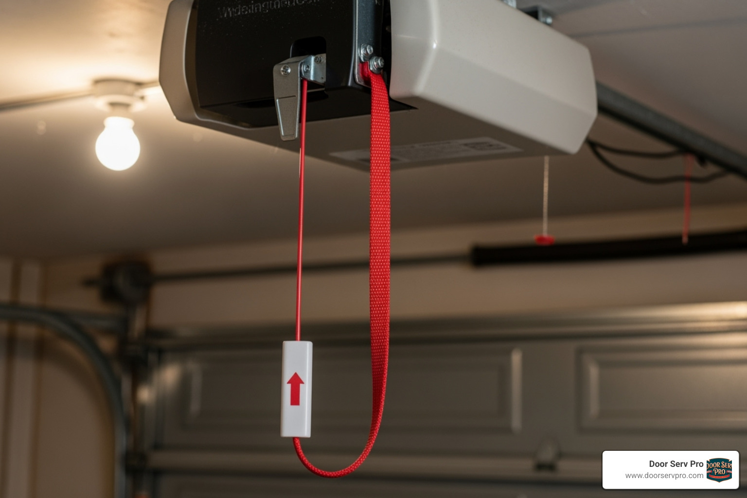 red emergency release cord on a garage door opener - 24/7 garage door repair inwood wv