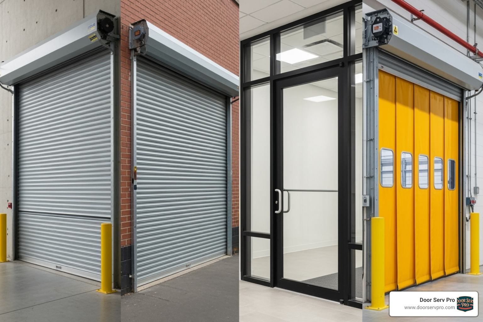 collage of different commercial door types - commercial door installation martinsburg wv