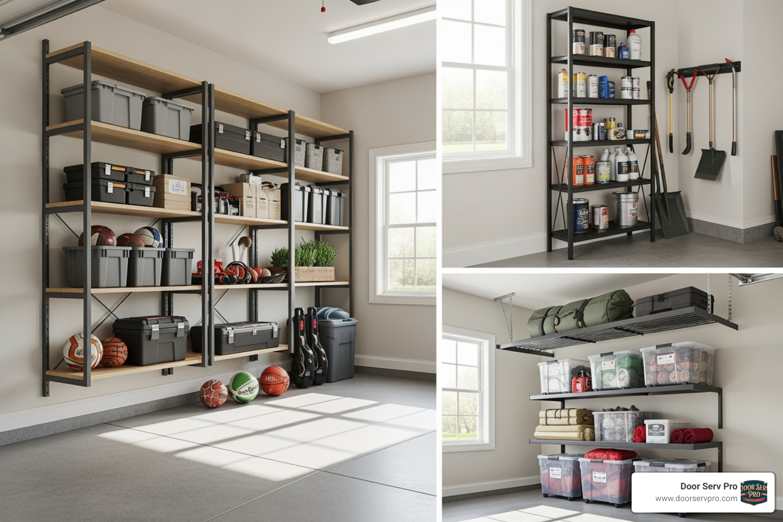 collage showing different shelving types - garage shelving installation inwood wv