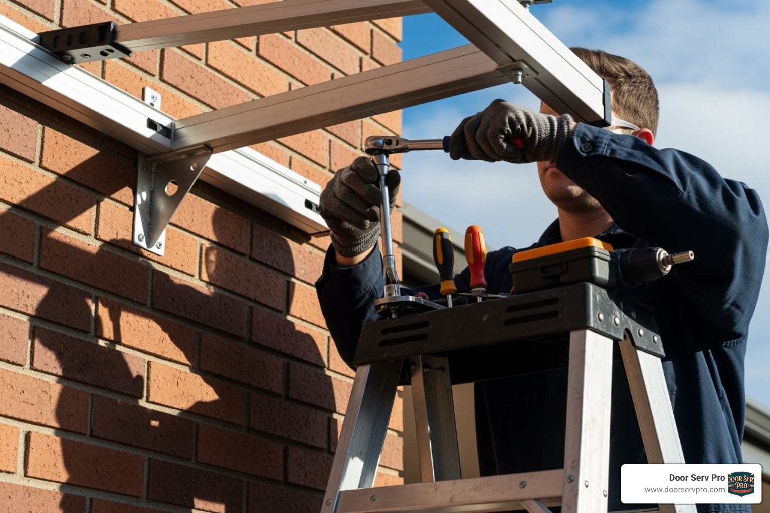Technician professionally repairing an awning frame - awning repair winchester va