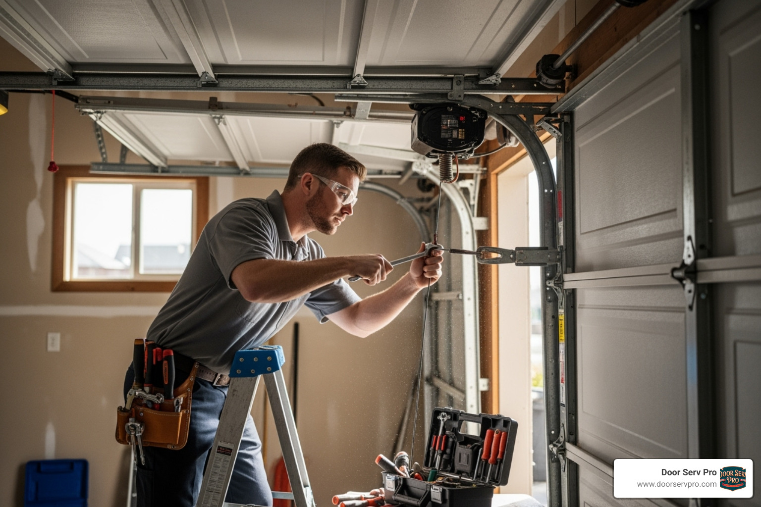 of a professional technician wearing safety glasses while working - broken cable repair chambersburg pa