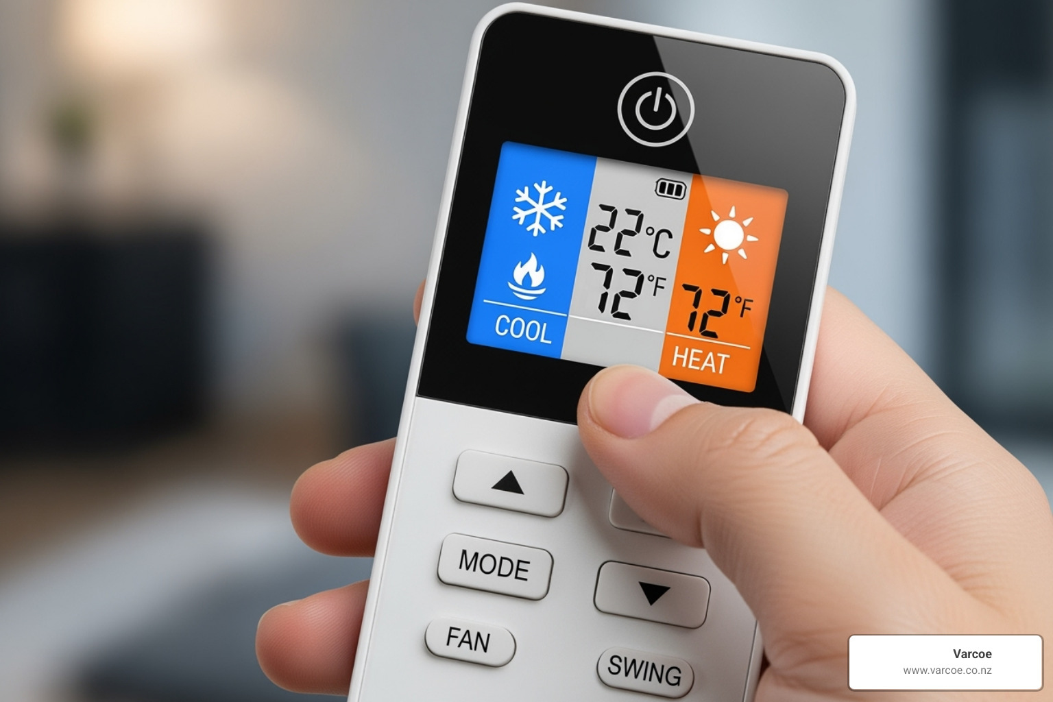 heat pump remote showing heating and cooling modes - heat pumps west auckland