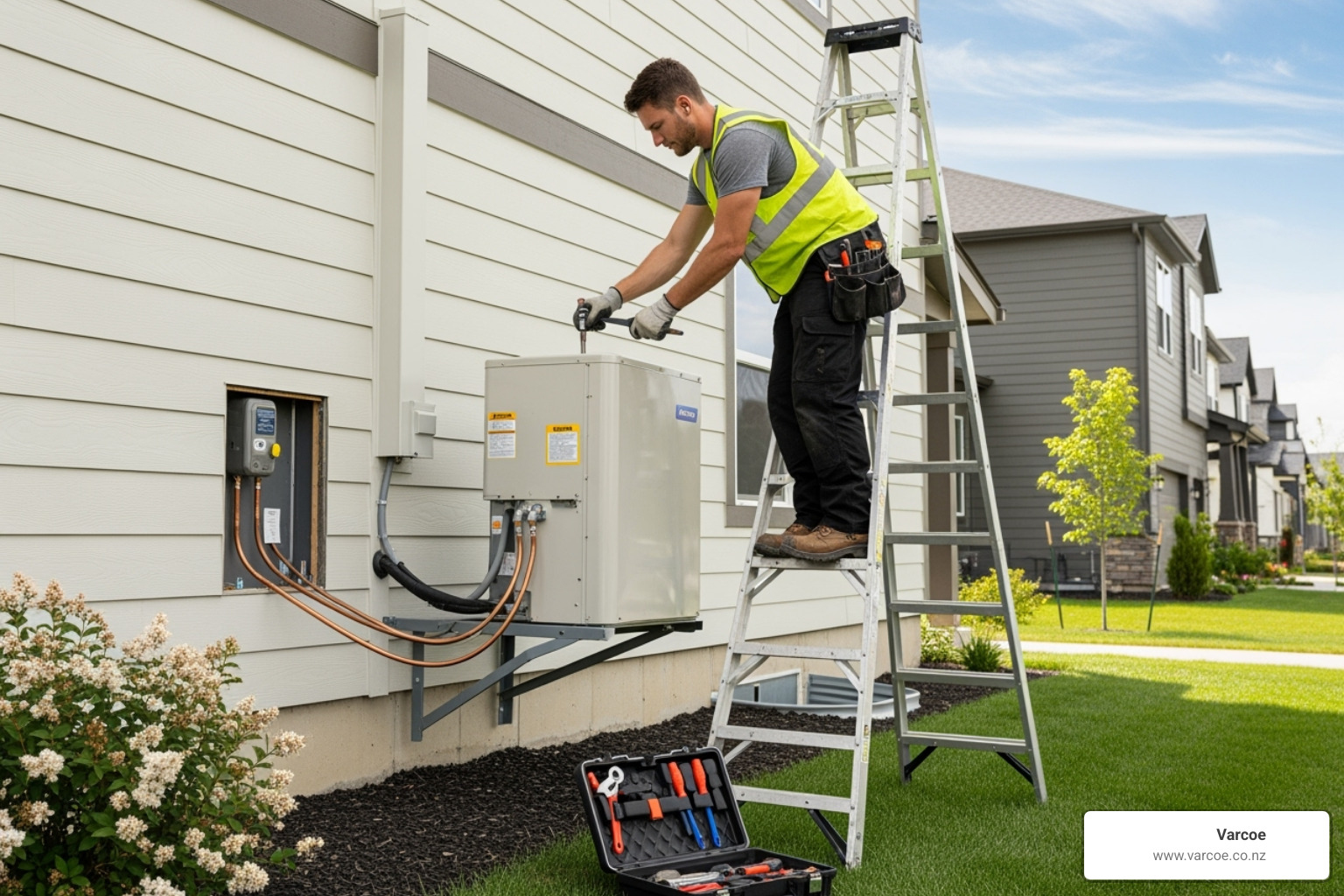 technician installing outdoor unit - HVAC installation Auckland