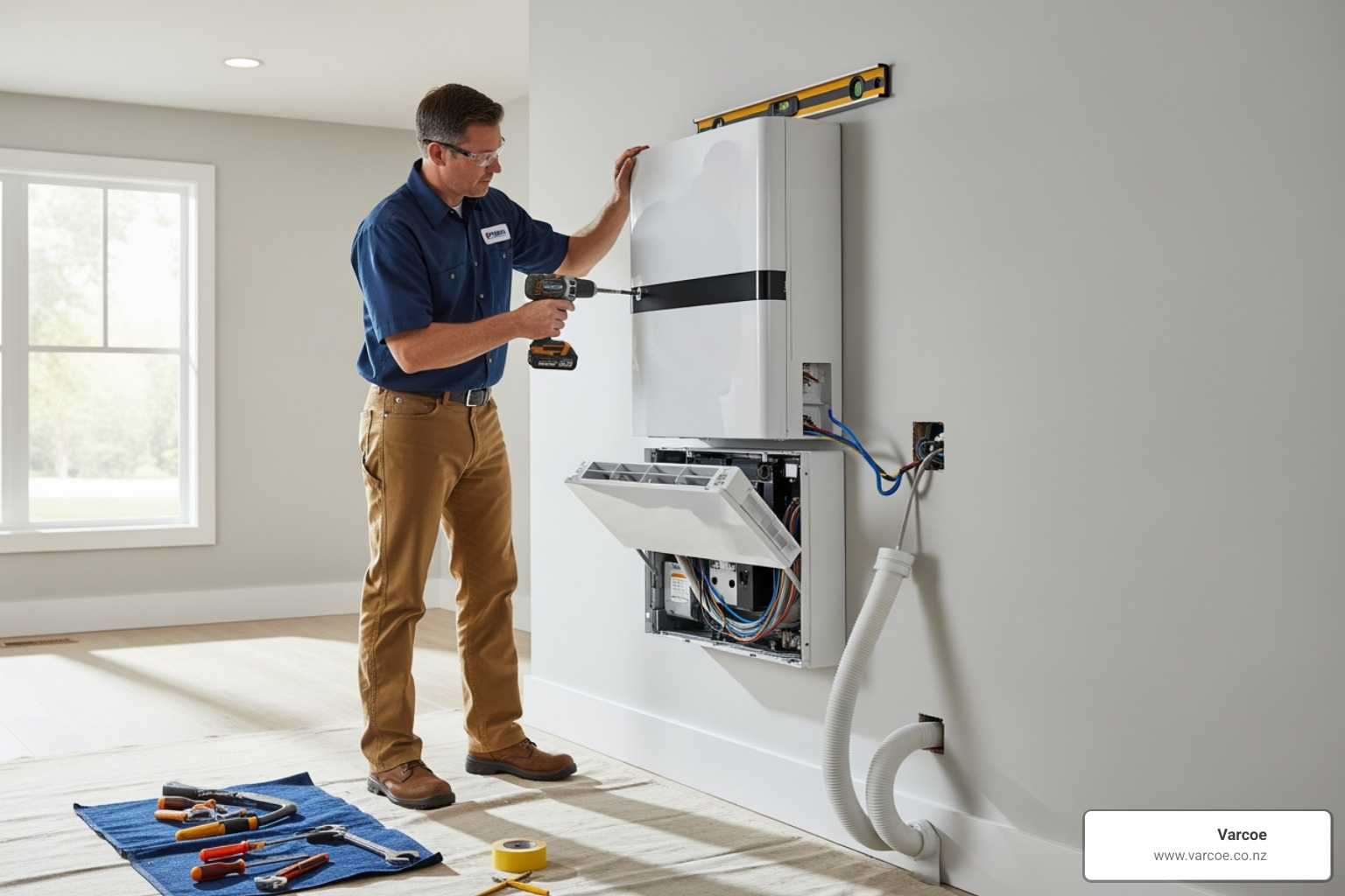 professional installer fitting indoor unit - ductless multi zone air conditioning