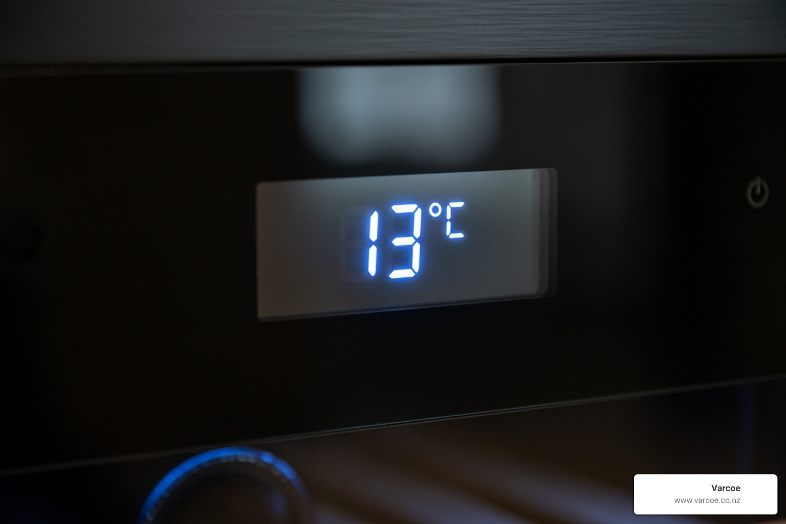 digital thermostat on wine cooler displaying 13°C - installing a wine cooler