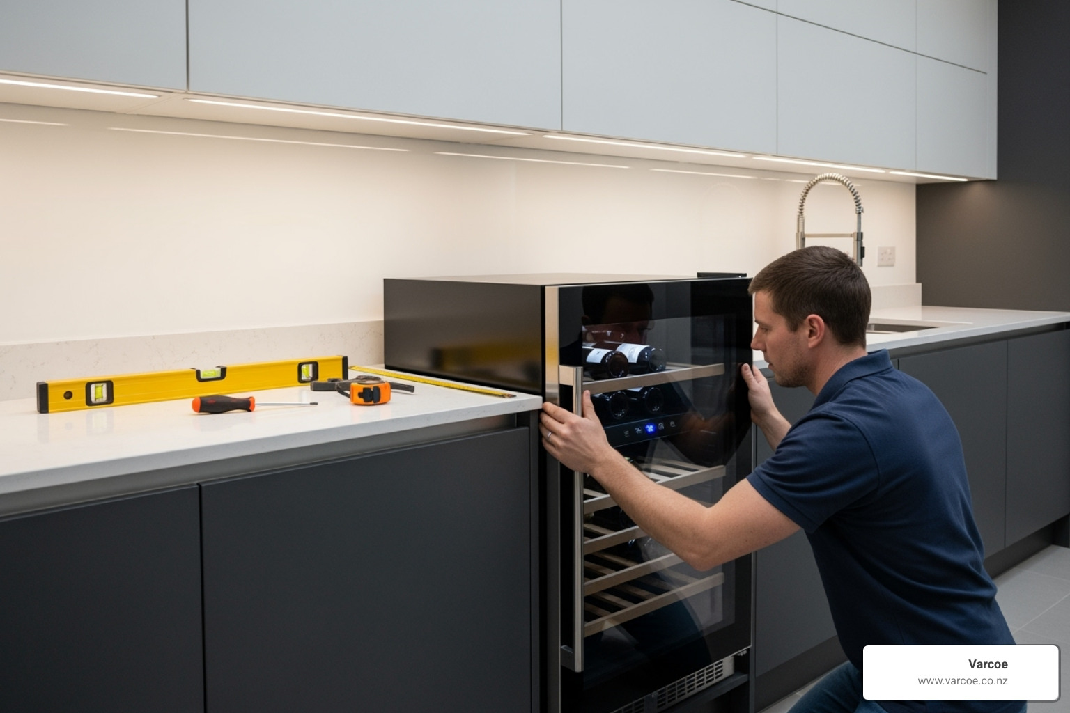 Wine cooler installation stages infographic - installing a wine cooler