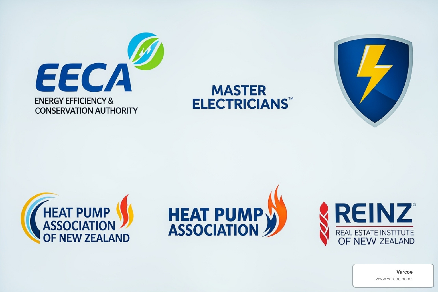 Accreditation logos for trusted Auckland air conditioning specialists, including EECA and Master Electricians. - air conditioning auckland