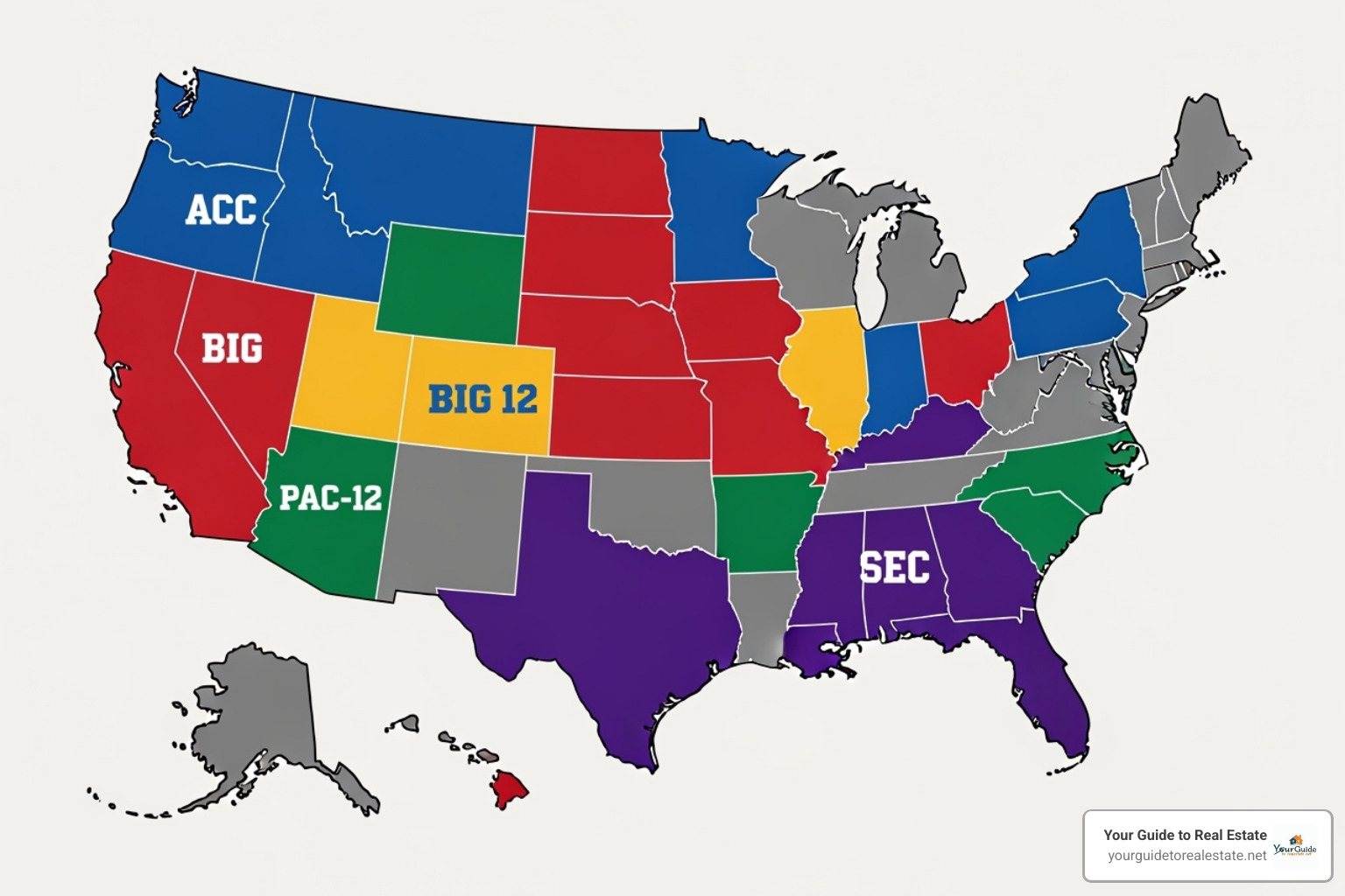 map showing new conference alignments - college football realignment