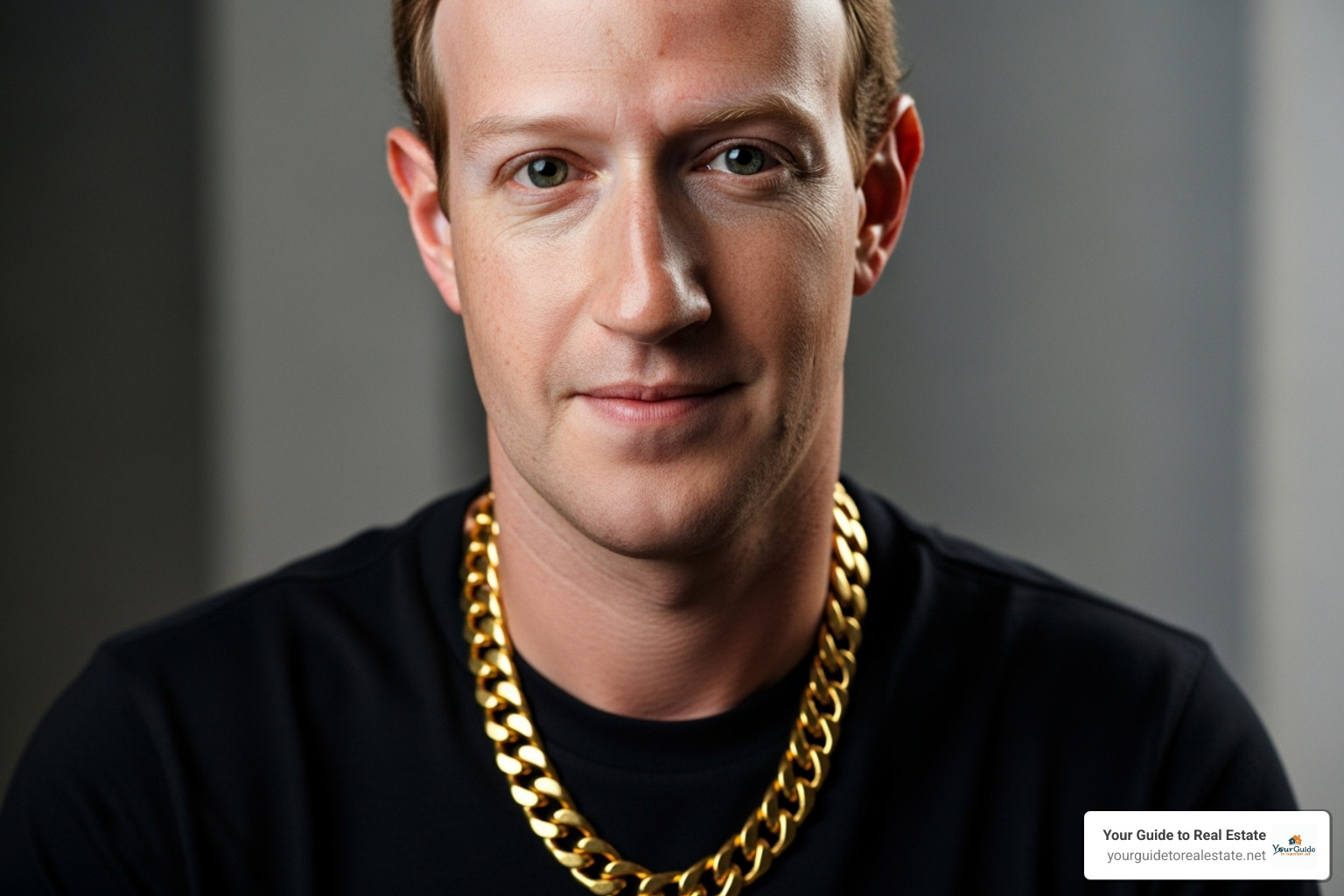 Mark Zuckerberg wearing a prominent gold chain necklace - mark zuckerberg memes