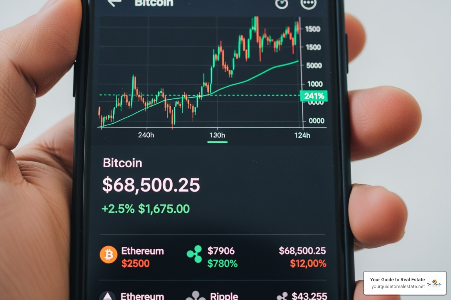 smartphone showing crypto price tracking app - bitcoin price brl