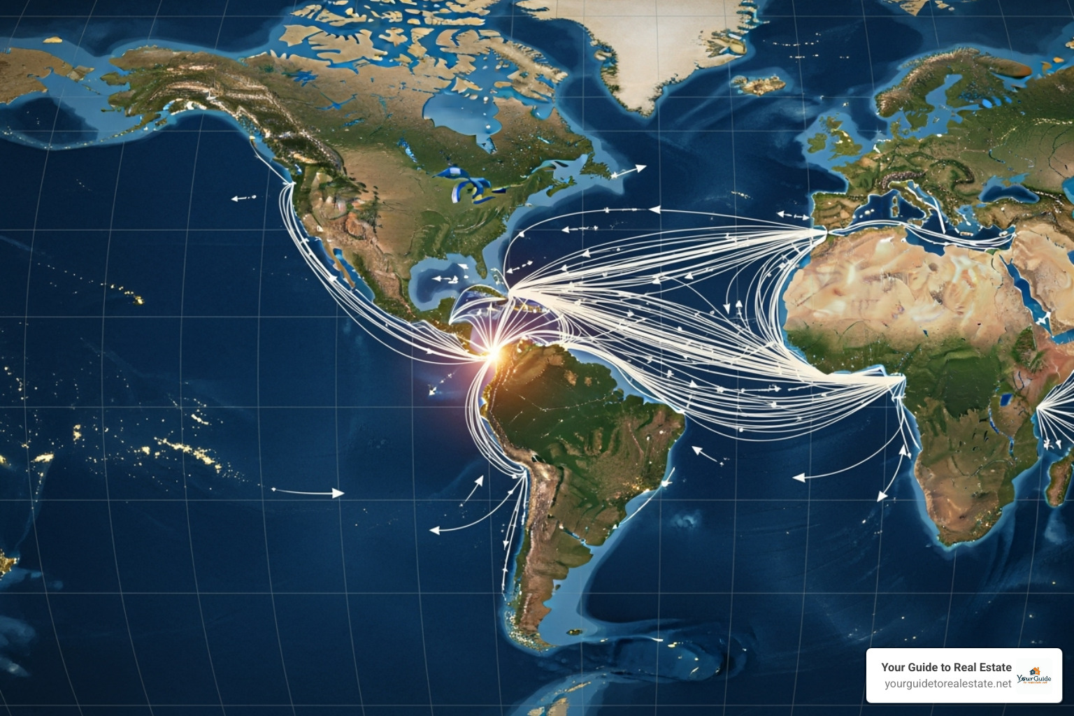 world map showing the impact of the canal on global shipping routes - panama canal map