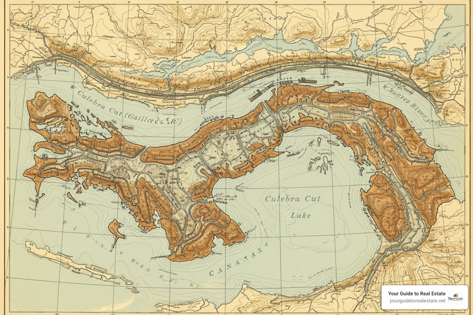 historical map from the French or early US construction era - panama canal map