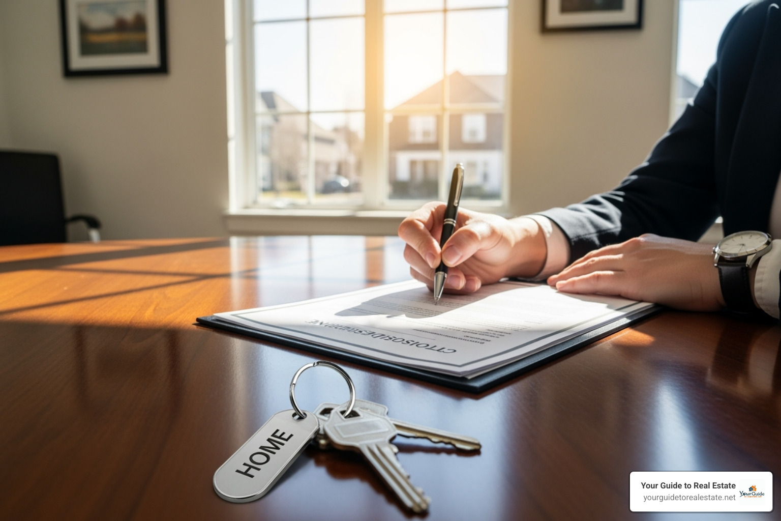 person confidently signing a document for a new home - interest only loan calculator