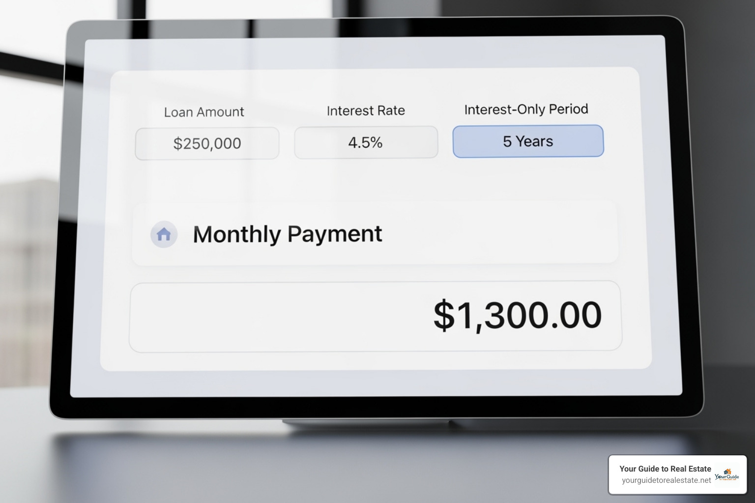 sample interest-only loan calculator interface - interest only loan calculator