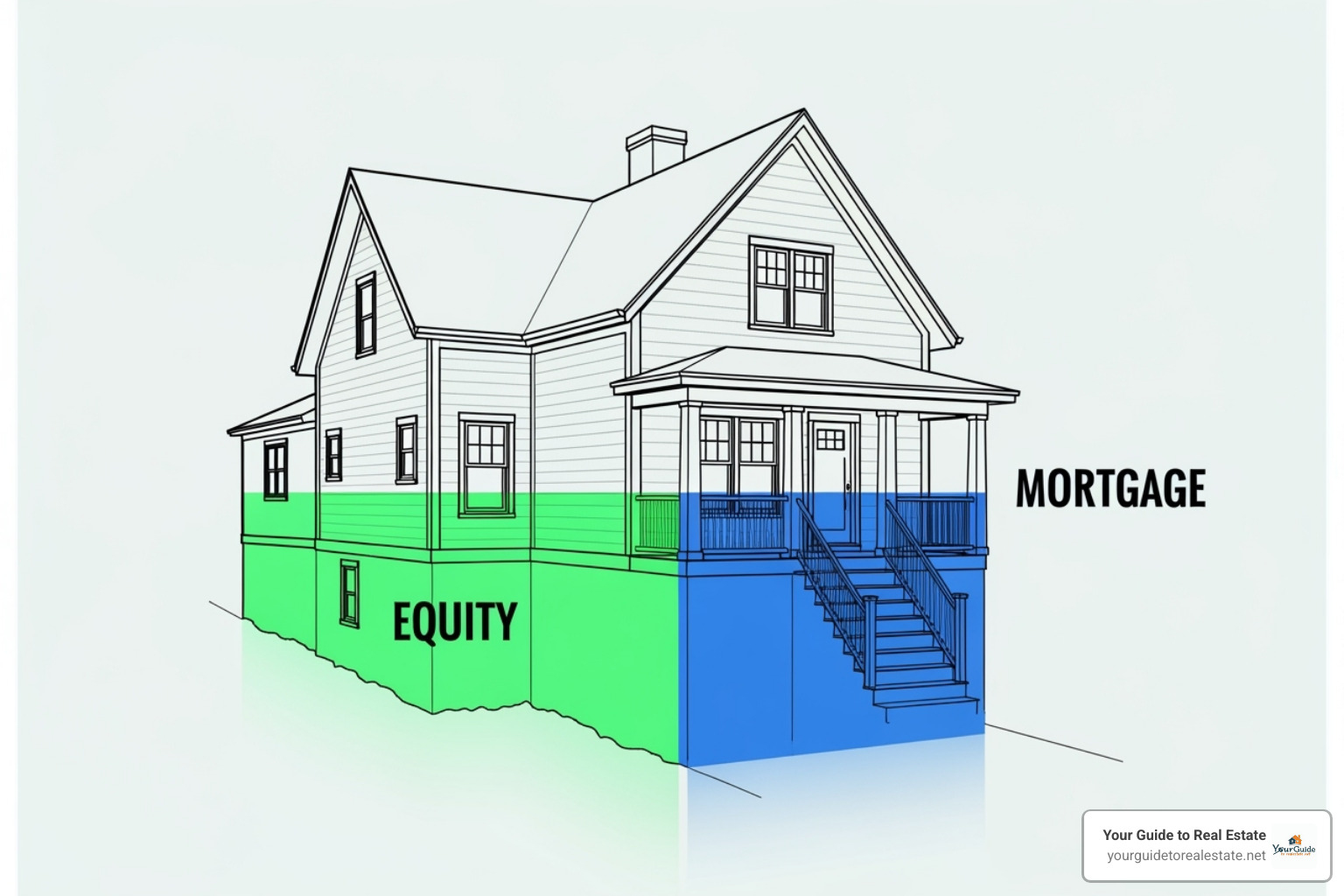 diagram showing a house with a portion highlighted to represent equity - consolidate mortgage and home equity loan