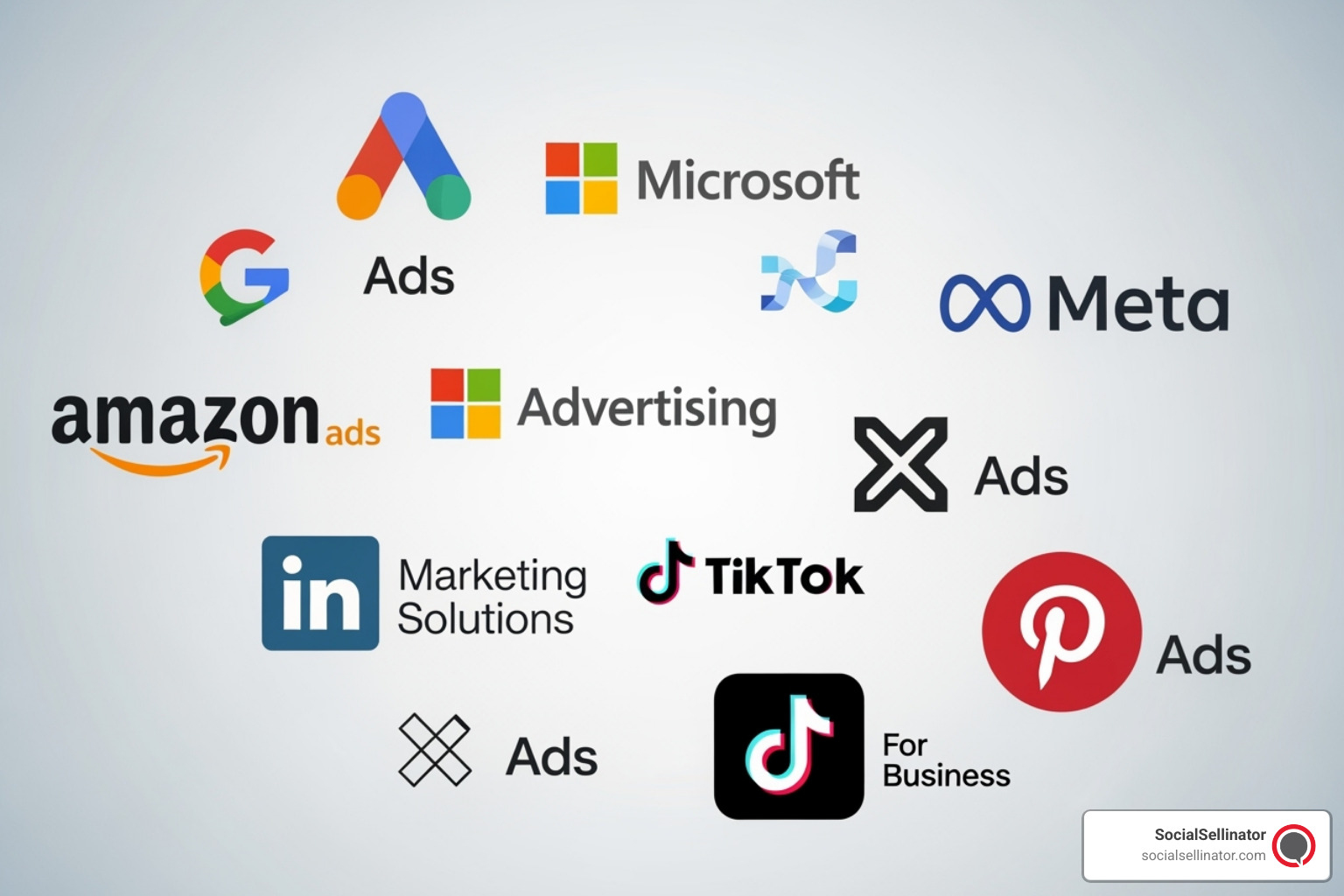 Collage of major PPC platform logos like Google Ads, Microsoft Advertising, and Meta for social ads - ppc pay per click consultant