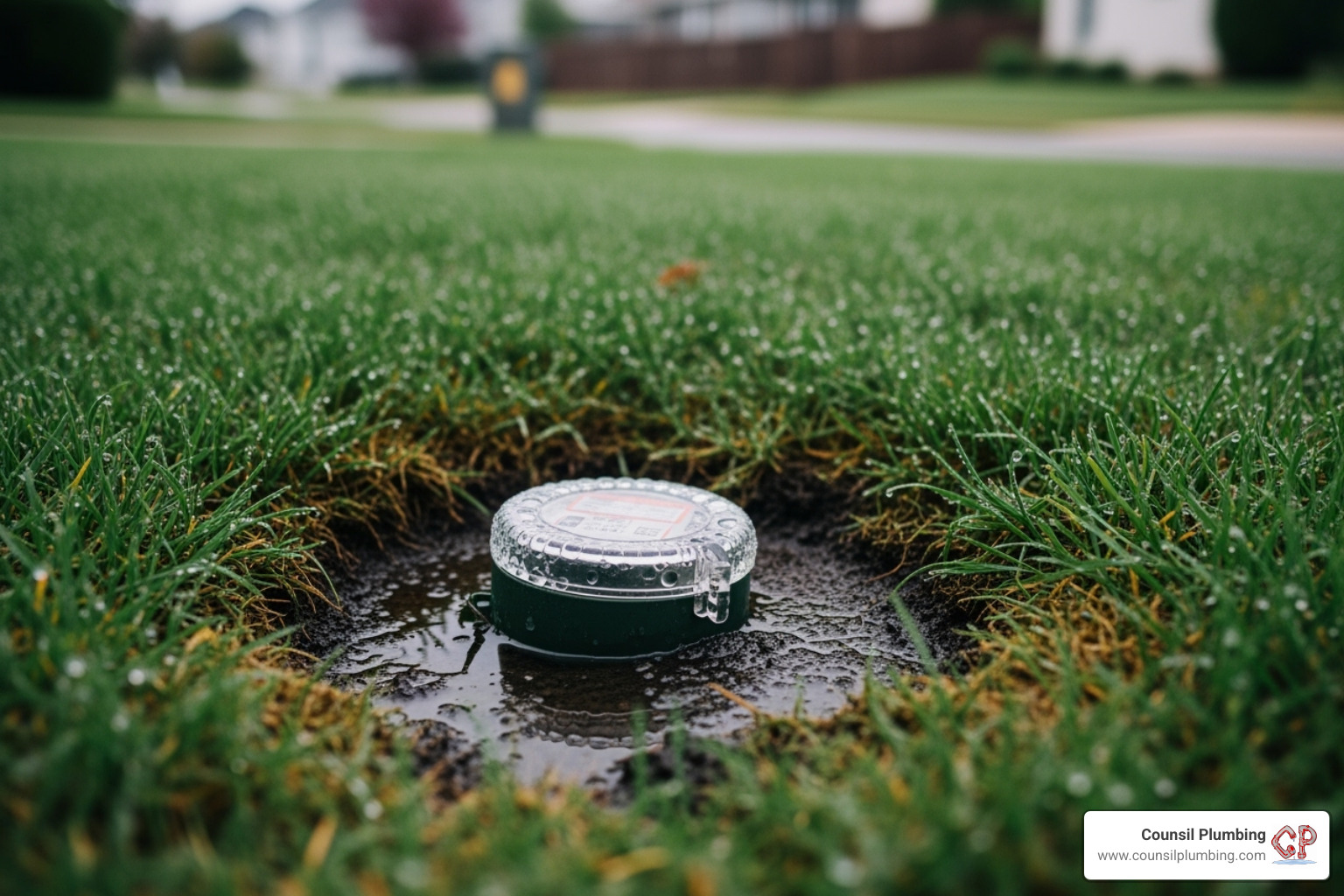 soggy patch of grass in a yard near a water meter - water line repair replacement soggy patch of grass in a yard near a water meter - water line repair replacement
