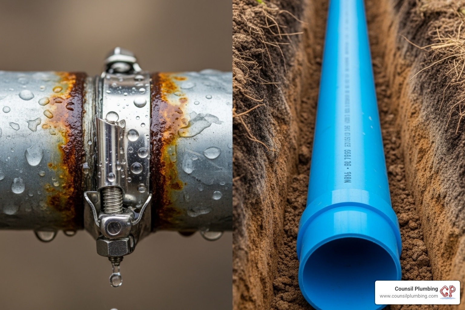 single pipe repair clamp versus a full new pipe installation - water line repair replacement single pipe repair clamp versus a full new pipe installation - water line repair replacement