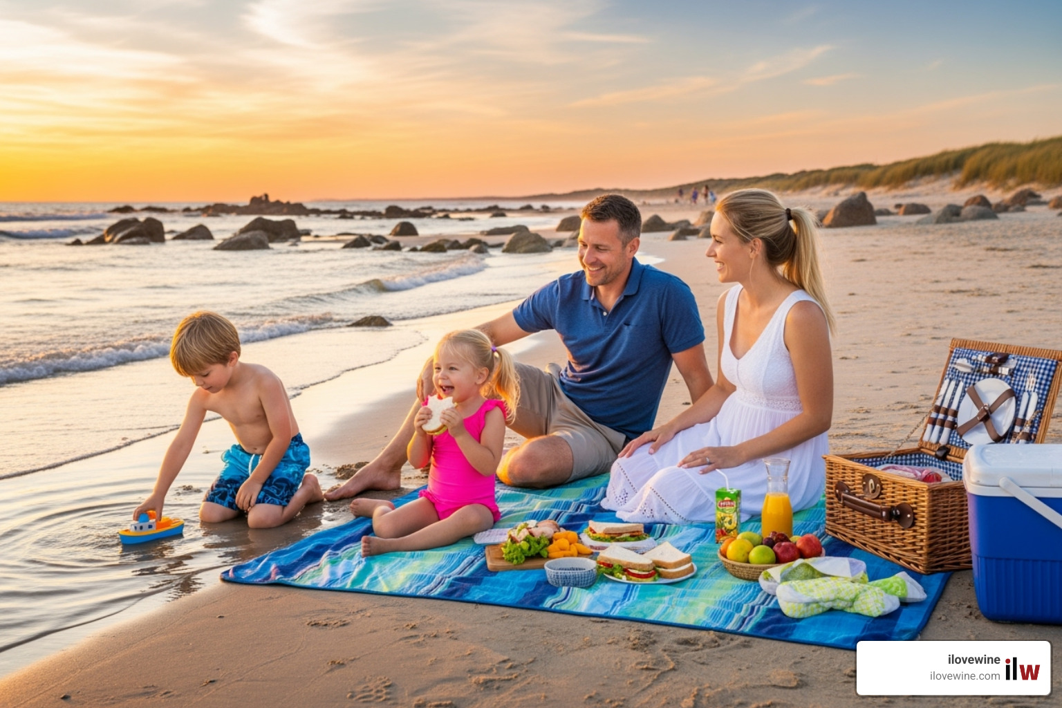 a family having a picnic on a beach - Affordable summer trips a family having a picnic on a beach - Affordable summer trips
