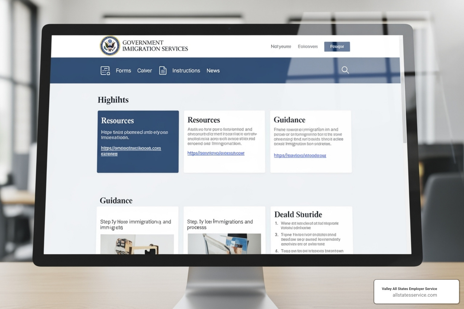 A computer screen displaying the USCIS I-9 Central website, highlighting resources and guidance - employment eligibility verification A computer screen displaying the USCIS I-9 Central website, highlighting resources and guidance - employment eligibility verification