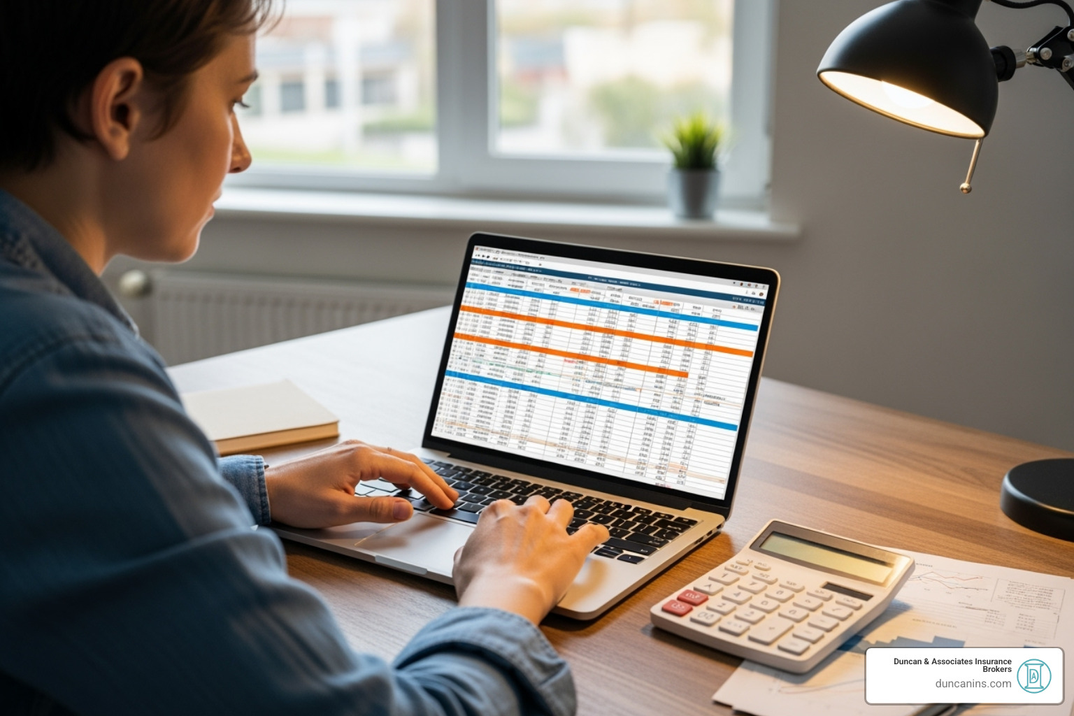 Person using a laptop and a calculator to compare insurance options - Compare term life
