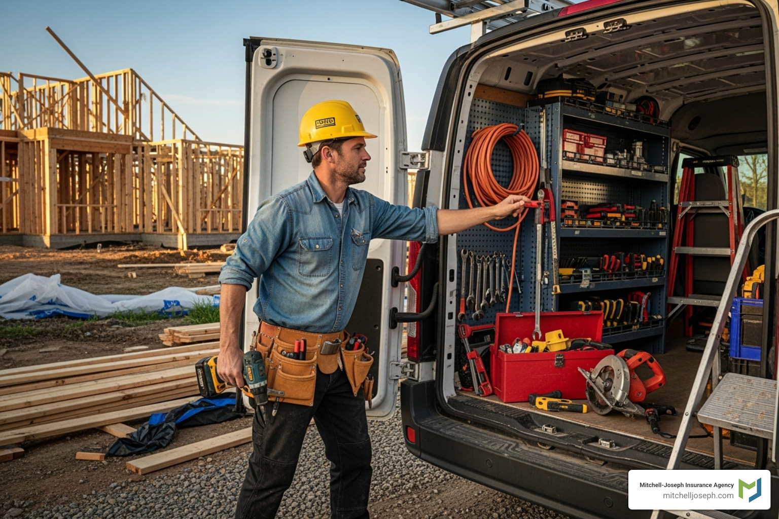 Contractor loading tools into a work van - Business auto insurance quotes Contractor loading tools into a work van - Business auto insurance quotes