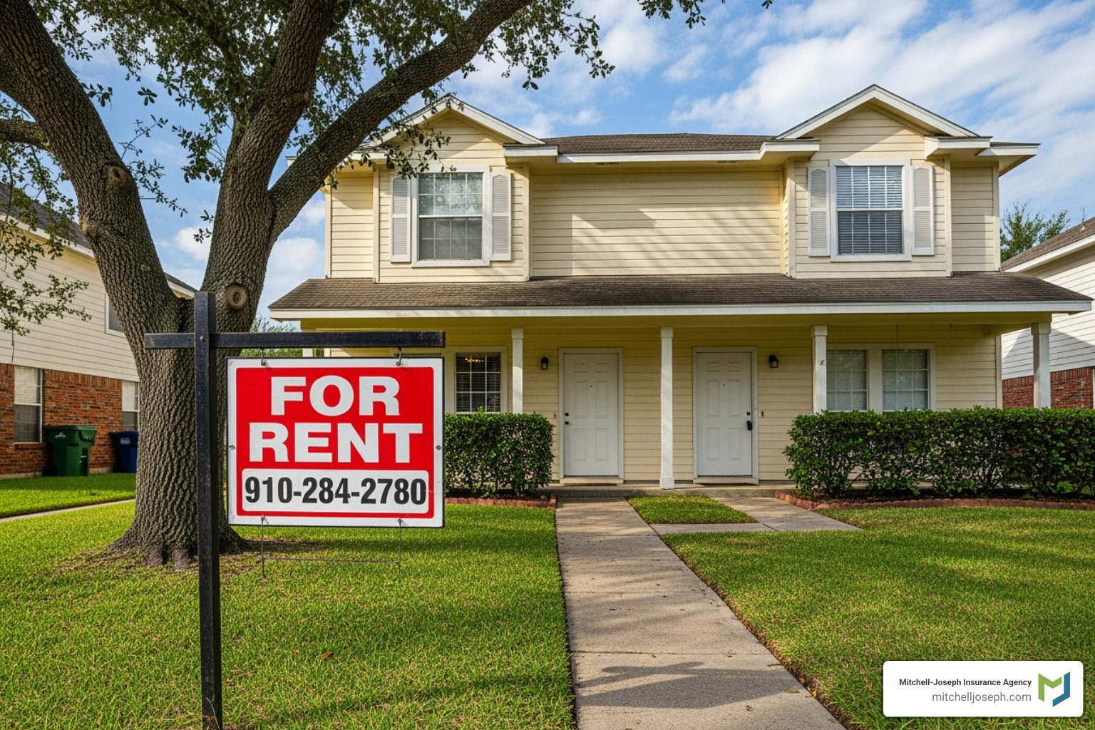 For Rent sign in front of a duplex - owner occupied landlord insurance