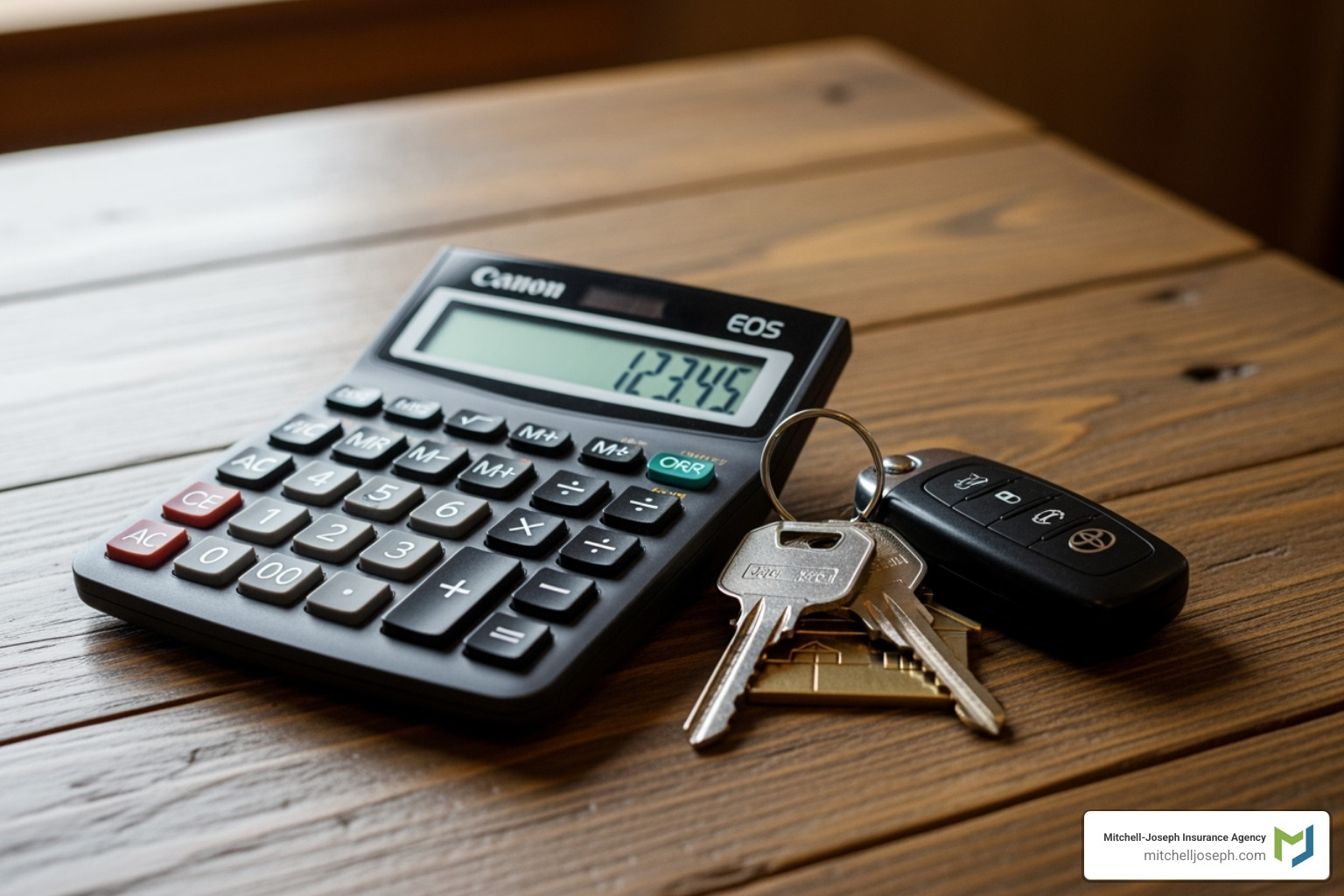 Calculator and house keys on a table - owner occupied landlord insurance