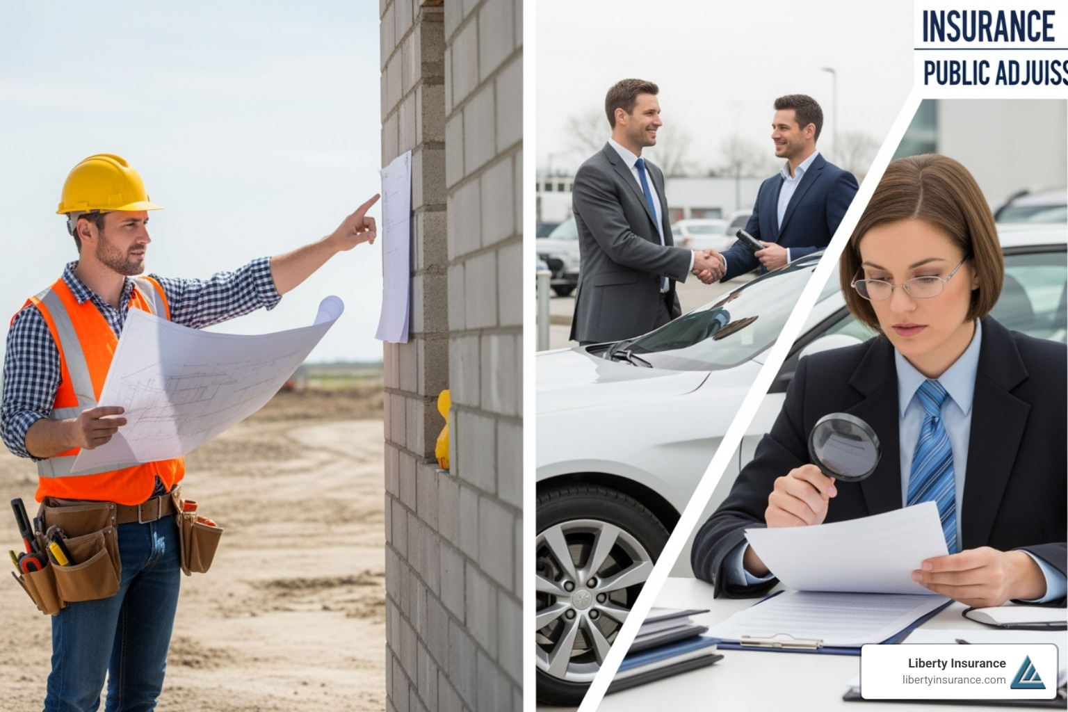 Various professionals at work: a contractor, a car dealer, and a public adjuster - Surety Bonds New Jersey Various professionals at work: a contractor, a car dealer, and a public adjuster - Surety Bonds New Jersey
