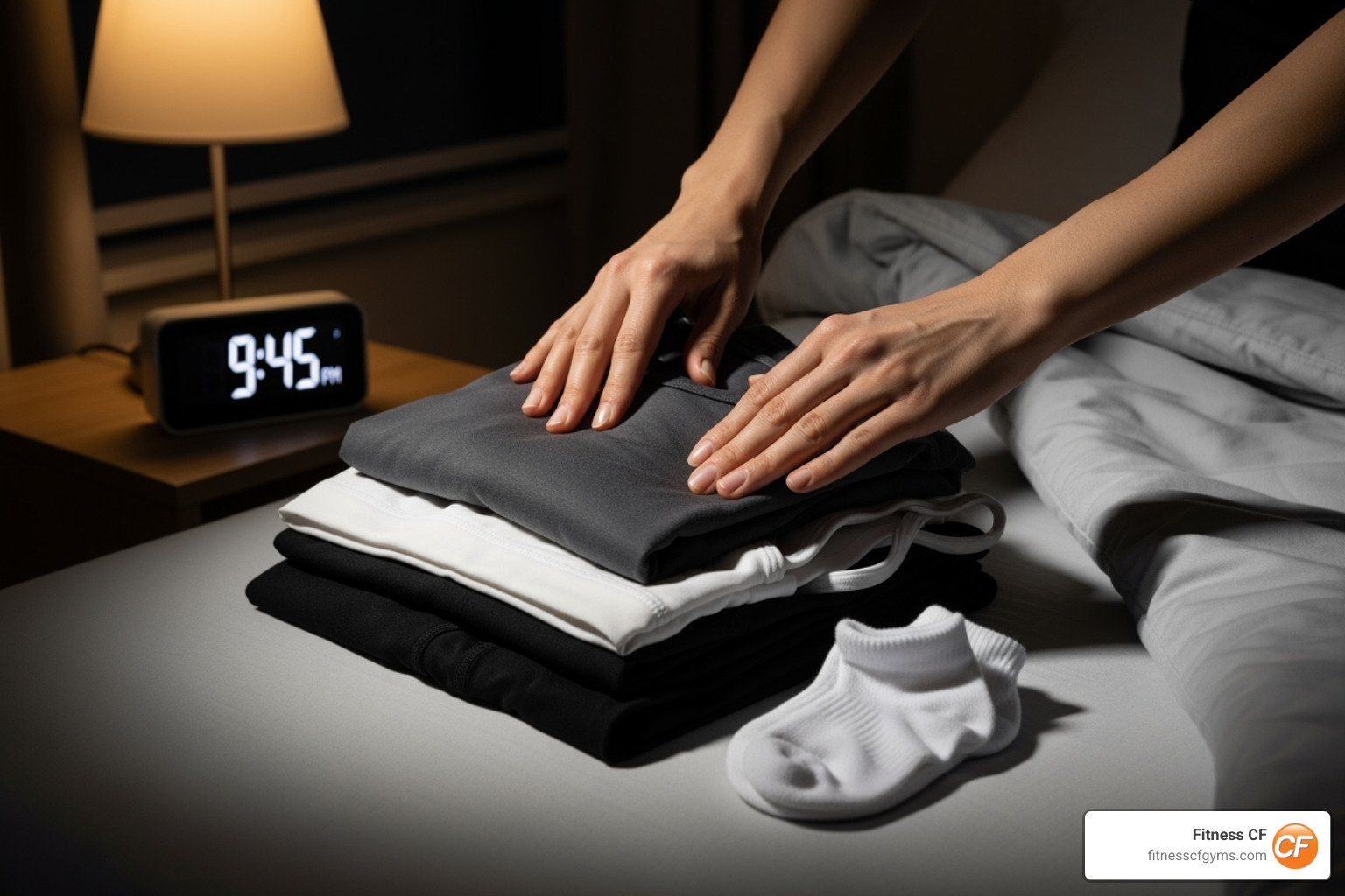person laying out their gym clothes the night before - early morning gym