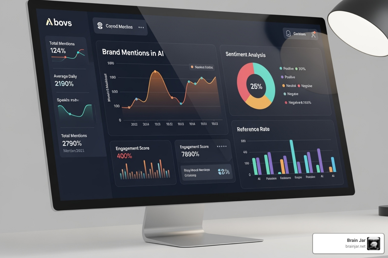 Conceptual dashboard showing GEO metrics like 'Brand Mentions in AI,' 'Sentiment Analysis,' and 'Reference Rate' - what is generative engine optimization geo