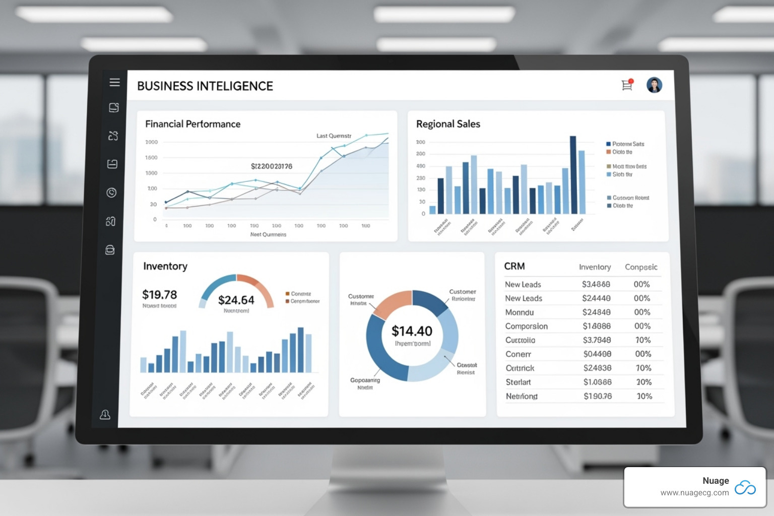 Dashboard showing integrated business functions like finance, CRM, and inventory - NetSuite consulting California Dashboard showing integrated business functions like finance, CRM, and inventory - NetSuite consulting California