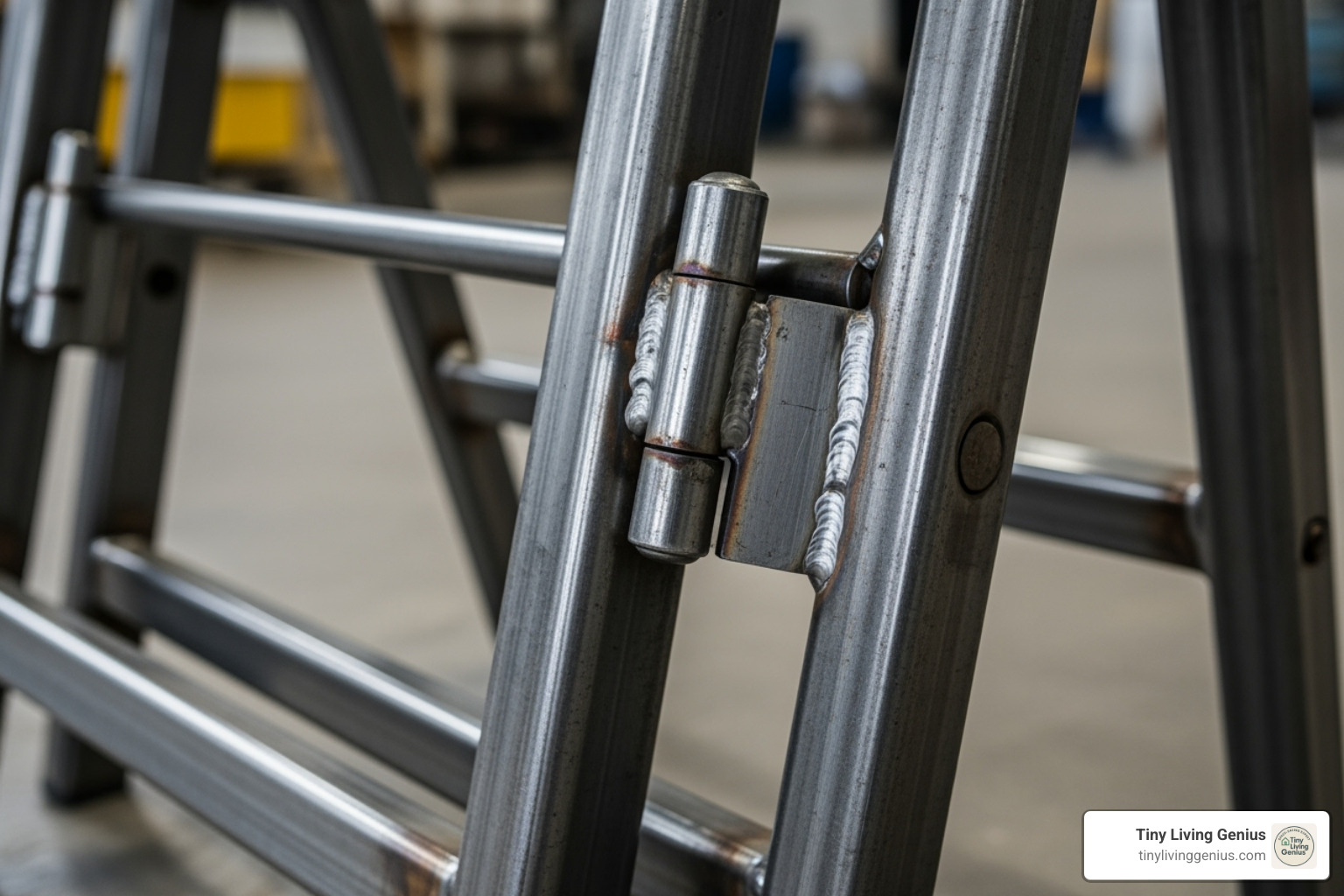 close-up shot highlighting the construction of a heavy-duty folding chair, focusing on the triple-braced legs and a welded hinge - sturdy folding chairs
