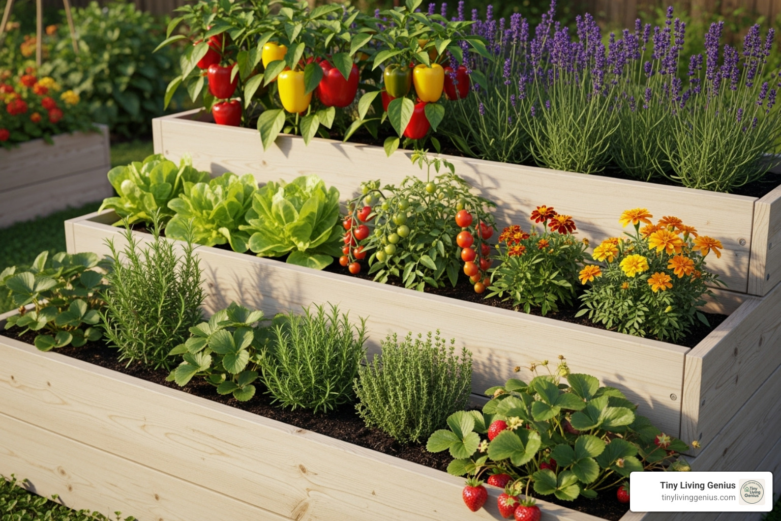 multi-level wooden raised garden bed - vertical gardening ideas for small spaces